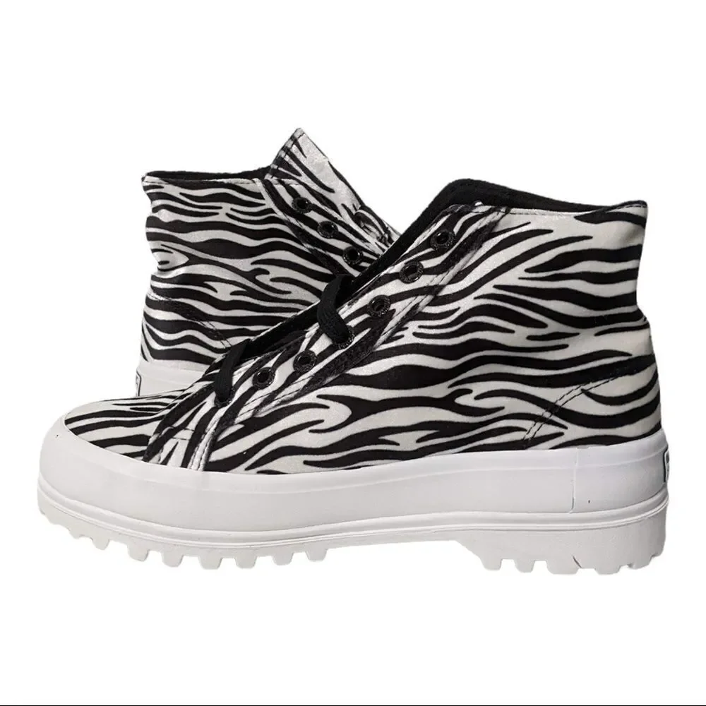 NWT SUPERGA White & Black Zebra Hi-Top Platform Sneakers